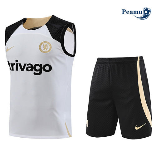 Novo Camisola Kit Equipamento Training Chelsea Colete + Shorts Branco 2023-2024