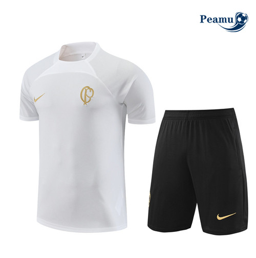 Novo Camisola Kit Equipamento Training Corinthians + Shorts Branco 2023-2024