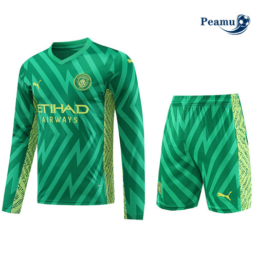 Cria Camisola Kit Equipamento Training Manchester City Manche Longue + Short Verde 2023-2024