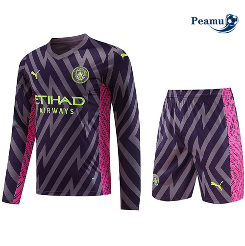 Procurar Camisola Kit Equipamento Training Manchester City Manche Longue + Short Roxo 2023-2024