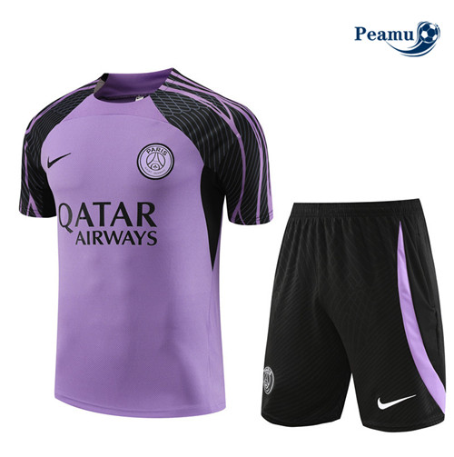 Oferta Camisola Kit Equipamento Training PSG Criancas + Shorts Roxo 2023-2024