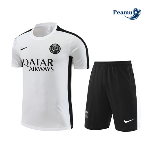 Novo Camisola Kit Equipamento Training PSG + Shorts Branco 2023-2024