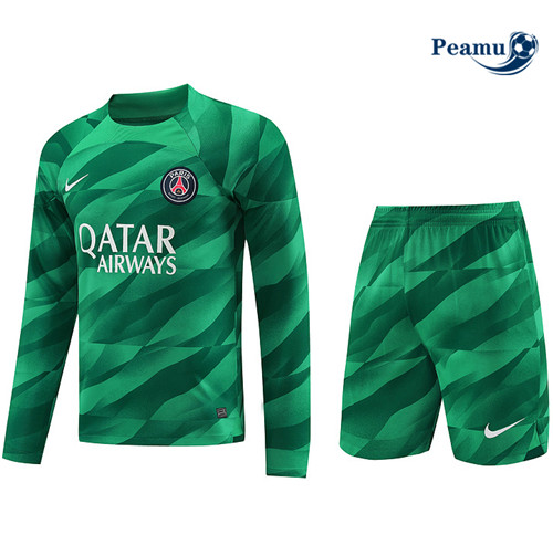 Cria Camisola Kit Equipamento Training PSG Manche Longue + Short Verde 2023-2024