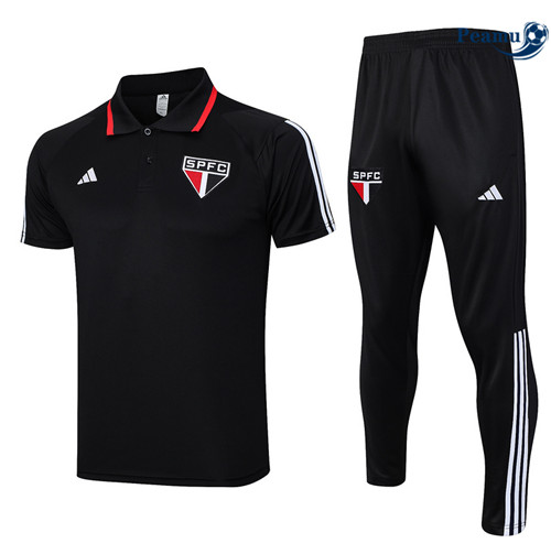 tomada Camisola Kit Equipamento Training Sao Paulo Polo + Pantalon Preto 2023-2024