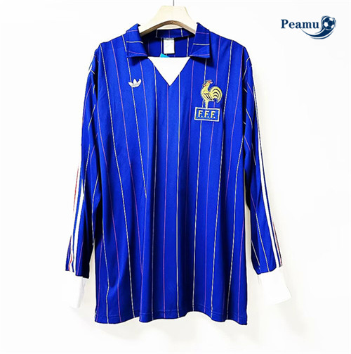 Camisola Futebol Retrô Francia Principal Equipamento 1980-82 Manga Comprida