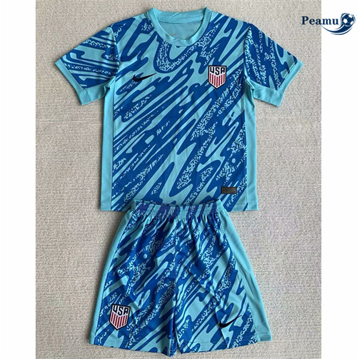 Novo Camisola Futebol Estados Unidos Crianças Equipamento goleiro azul 2024-2025
