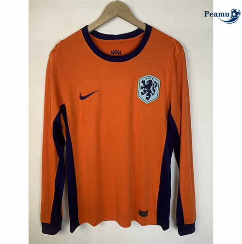 Novo Camisola Futebol Países Bajos Principal Equipamento Manga Comprida 2024-2025