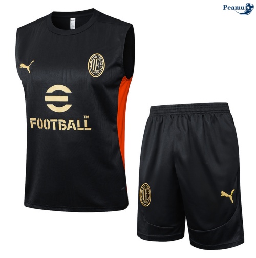 Camisola Kit Equipamento + Calças AC Milan Colete + Calções preto/vermelho 2025-2026 Peamu 001