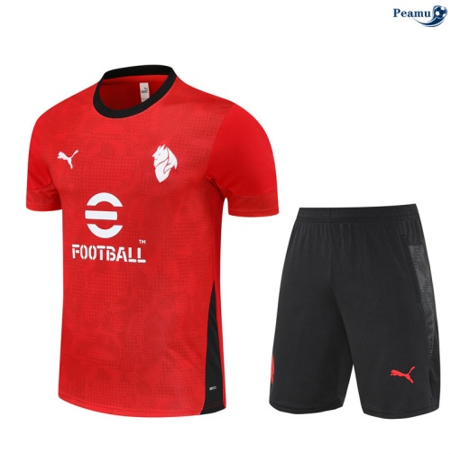 Camisola Kit Equipamento Training AC Milan + Calções vermelho/preto 2025-2026 Peamu 003