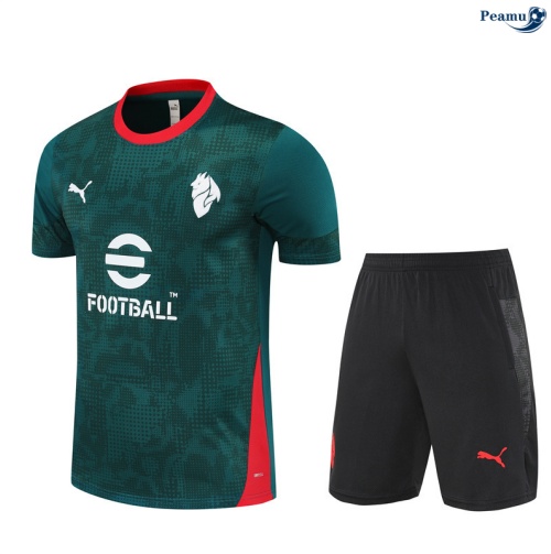 Camisola Kit Equipamento Training AC Milan + Calções Verde/preto/vermelho 2025-2026 Peamu 004