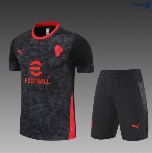 Camisola Kit Equipamento Training AC Milan Criancas + Calções preto/vermelho 2025-2026 Peamu 005