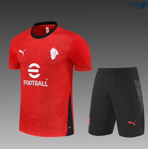 Camisola Kit Equipamento Training AC Milan Criancas + Calções vermelho/preto 2025-2026 Peamu 006