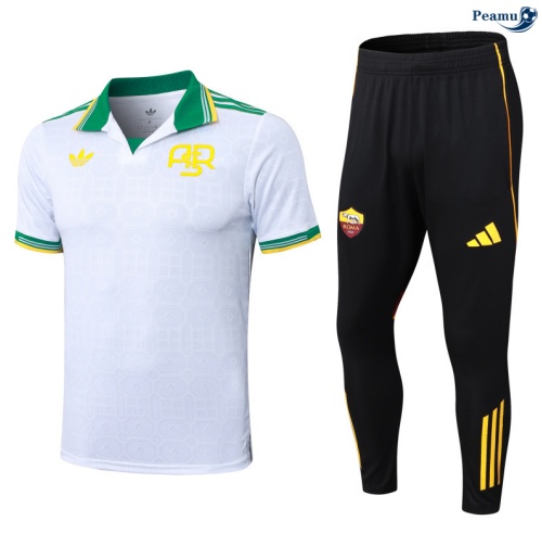 Camisola Kit Equipamento Training AS Roma + Calças Branco/preto/Verde 2025-2026 Peamu 048