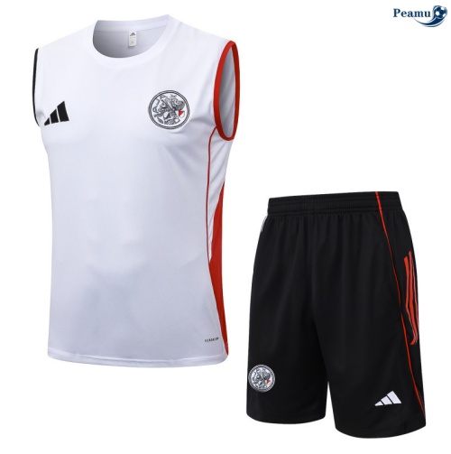 Camisola Kit Equipamento + Calças Ajax Colete + Calções Branco/vermelho/preto 2025-2026 Peamu 008