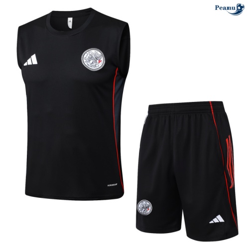 Camisola Kit Equipamento + Calças Ajax Colete + Calções preto/vermelho/Cinza 2025-2026 Peamu 010