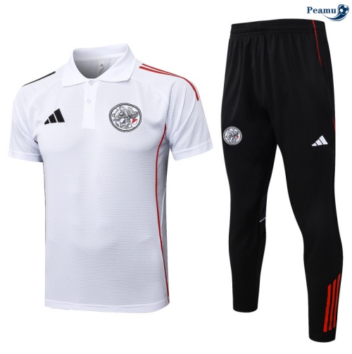Camisola Kit Equipamento Training Ajax Polo + Calças Branco/preto/vermelho 2025-2026 Peamu 011