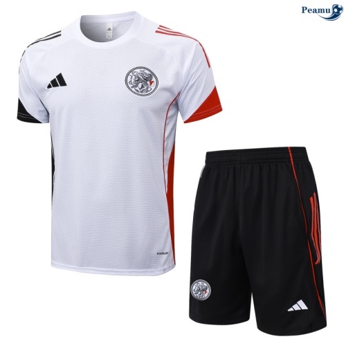 Camisola Kit Equipamento Training Ajax + Calções Branco/preto/vermelho 2025-2026 Peamu 012
