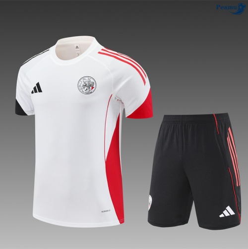 Camisola Kit Equipamento Training Ajax Criancas + Calções Branco/vermelho/preto 2025-2026 Peamu 019