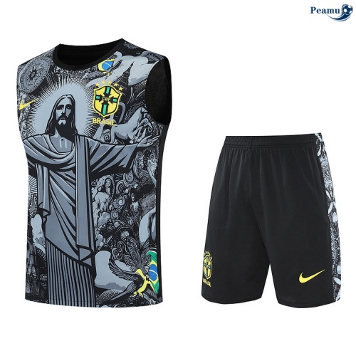 Camisola Kit Equipamento + Calças Brasil Colete + Calções Cinza/ouro 2025-2026 Peamu 134