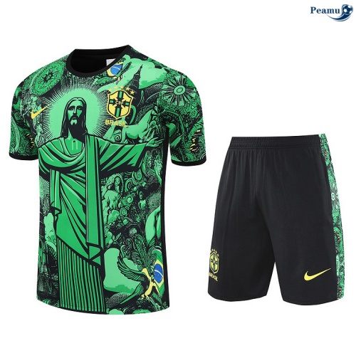 Camisola Kit Equipamento Training Brasil + Calções Verde/preto 2025-2026 Peamu 145