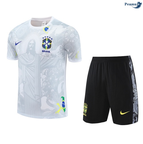 Camisola Kit Equipamento Training Brasil Criancas + Calções Branco/preto 2025-2026 Peamu 151
