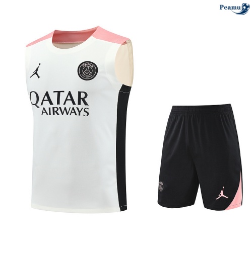Camisola Kit Equipamento + Calças PSG Colete + Calções Branco/preto/rosa 2025-2026 Peamu 292