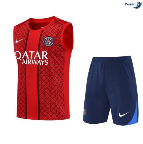 Camisola Kit Equipamento + Calças PSG Colete + Calções vermelho/Azul-marinho 2025-2026 Peamu 302