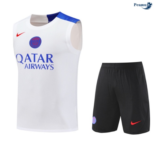 Camisola Kit Equipamento + Calças Paris PSG Colete + Calções Branco/preto/azul 2025-2026 Peamu 308