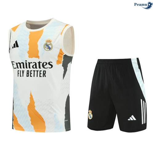 Camisola Kit Equipamento + Calças Real Madrid Colete + Calções Branco/preto/Azul claro 2025-2026 Peamu 343