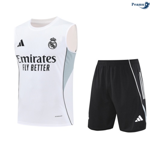 Camisola Kit Equipamento + Calças Real Madrid Colete + Calções Branco/Verde 2025-2026 Peamu 348