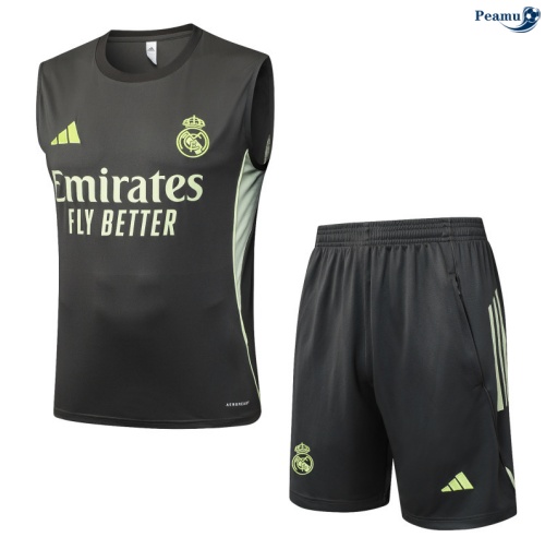 Camisola Kit Equipamento + Calças Real Madrid Colete + Calções Cinza/Verde 2025-2026 Peamu 360
