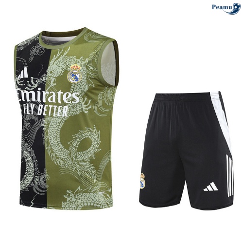 Camisola Kit Equipamento + Calças Real Madrid Colete + Calções Verde/preto/Branco 2025-2026 Peamu 364