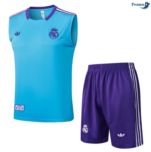 Camisola Kit Equipamento + Calças Real Madrid Colete + Calções Azul claro/Violeta/Branco 2025-2026 Peamu 367