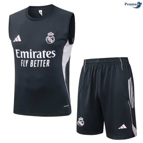 Camisola Kit Equipamento + Calças Real Madrid Colete + Calções Cinza escuro/Branco 2025-2026 Peamu 372