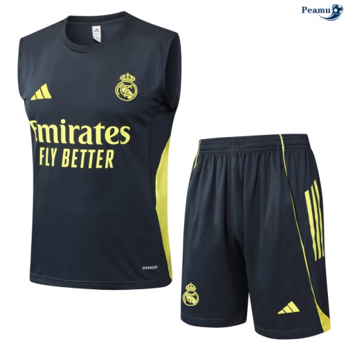 Camisola Kit Equipamento + Calças Real Madrid Colete + Calções Cinza escuro/amarelo 2025-2026 Peamu 373