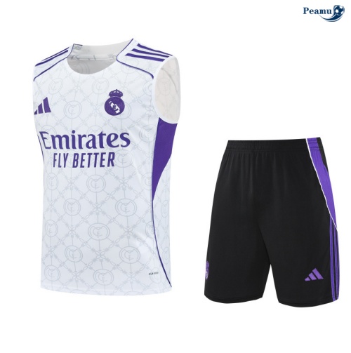Camisola Kit Equipamento + Calças Real Madrid Colete + Calções Branco/preto/Violeta 2025-2026 Peamu 379