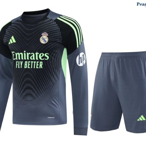 Camisola Kit Equipamento Training Real Madrid goalkeeper Manche Longue + Short Cinza/preto 2025-2026 Peamu 381