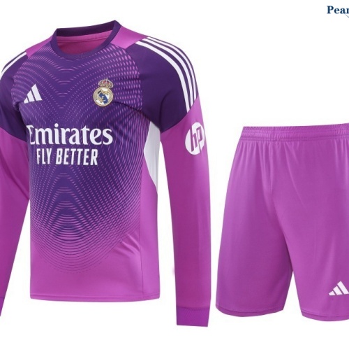 Camisola Kit Equipamento Training Real Madrid goalkeeper Manche Longue + Short Violeta/Branco 2025-2026 Peamu 382
