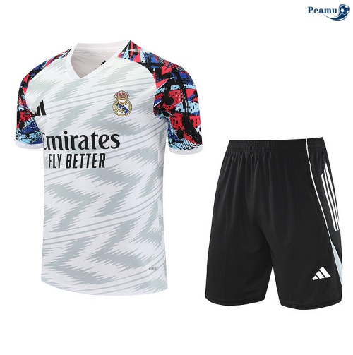 Camisola Kit Equipamento Training Real Madrid + Calções Branco/preto/vermelho 2025-2026 Peamu 383