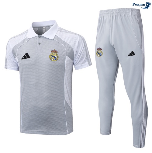 Camisola Kit Equipamento Training Real Madrid Polo + Calças Cinza/Branco 2025-2026 Peamu 424