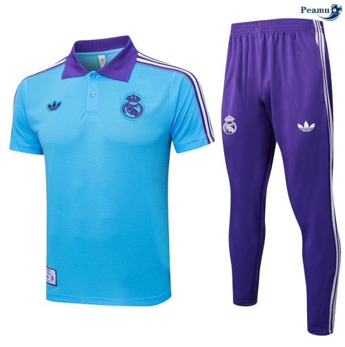 Camisola Kit Equipamento Training Real Madrid Polo + Calças Azul claro/Violeta/Branco 2025-2026 Peamu 436