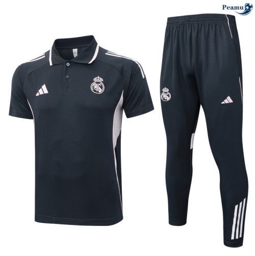 Camisola Kit Equipamento Training Real Madrid Polo + Calças Cinza escuro/Branco 2025-2026 Peamu 448