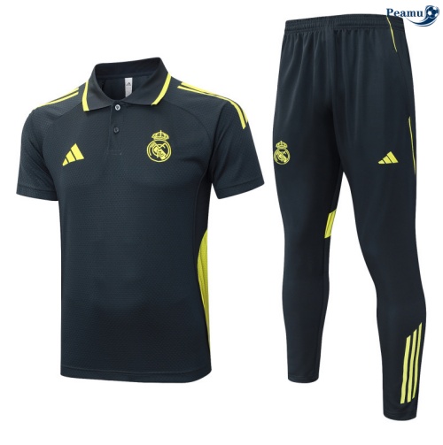 Camisola Kit Equipamento Training Real Madrid Polo + Calças Cinza escuro/Verde 2025-2026 Peamu 449