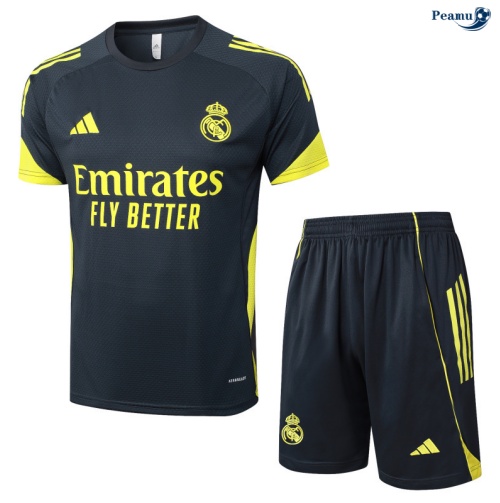 Camisola Kit Equipamento Training Real Madrid + Calções Cinza escuro/amarelo 2025-2026 Peamu 456