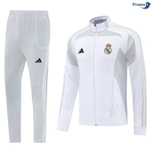 Casaco de Fato de Treino Real Madrid Branco/Cinza Clair 2025-2026 Peamu 666