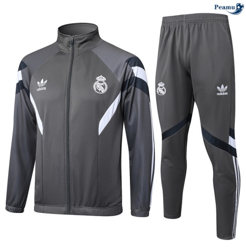 Casaco de Fato de Treino Real Madrid Cinza escuro/Branco 2025-2026 Peamu 729
