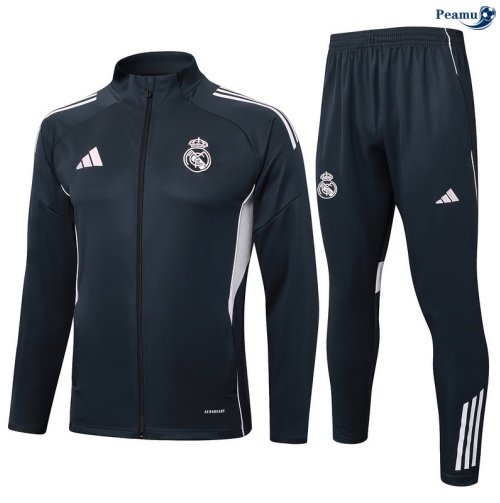 Casaco de Fato de Treino Real Madrid Cinza escuro/Branco 2025-2026 Peamu 730