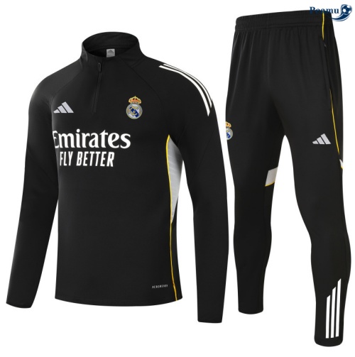 Fato de Treino Real Madrid preto/Branco/amarelo 2025-2026 Peamu 740