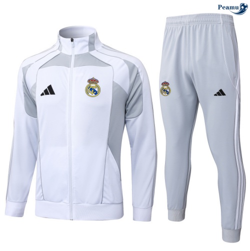Casaco de Fato de Treino Real Madrid Criancas Branco/Cinza 2025-2026 Peamu 1051