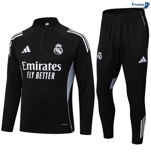 Fato de Treino Real Madrid Criancas preto/Branco/Cinza 2025-2026 Peamu 1072
